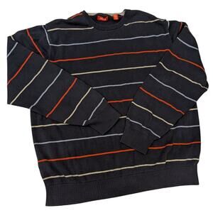 IZOD Sweater Womens XL Black Striped Crewneck Pullover Casual Knit Long Sleeve